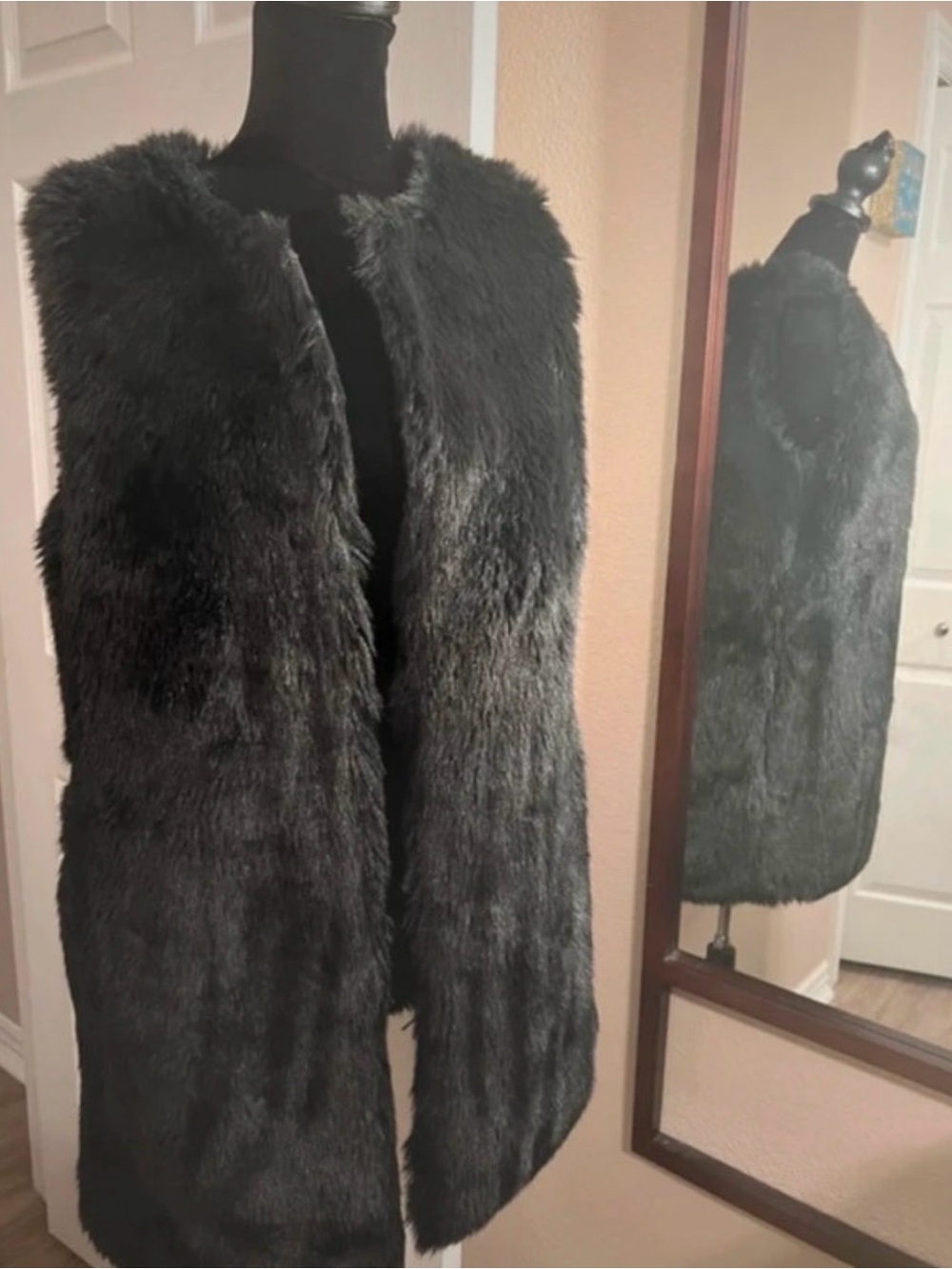 Sleeveless Faux Fur Vest in Black